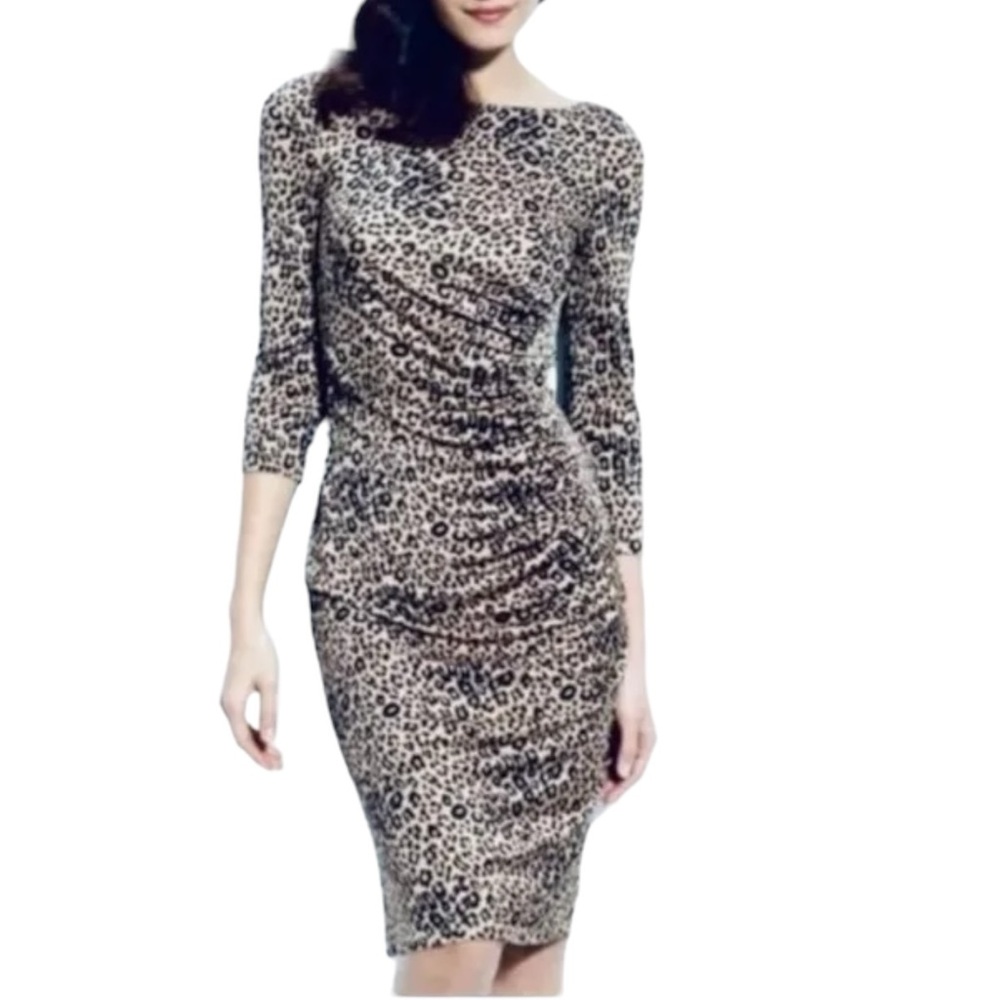 L.K. Bennett Wilder Leopard Print Silk Dress in Fawn Sz 2
